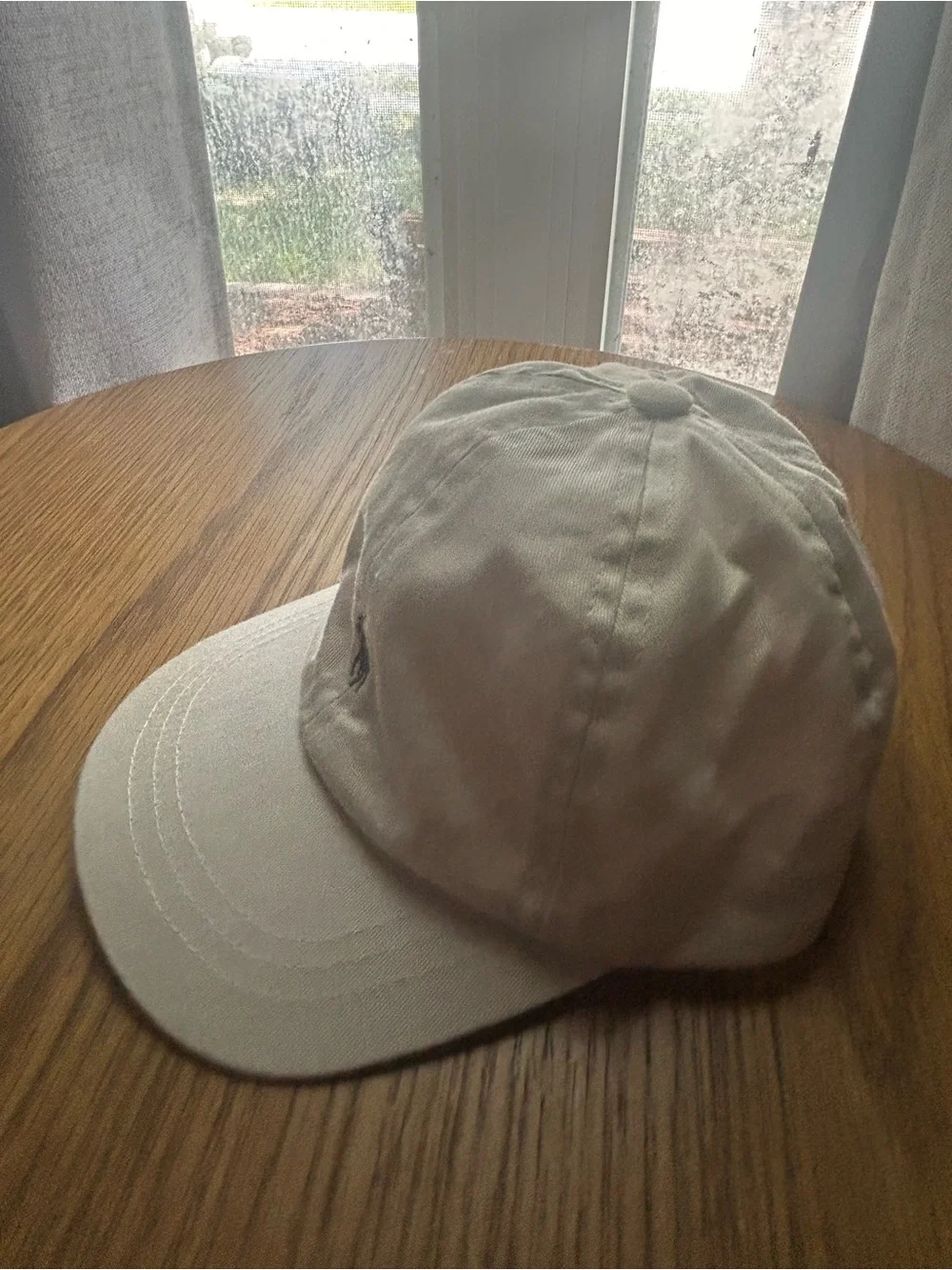 Vintage Polo Ralph Lauren Infant White Cream Hat Cap Navy Pony Elastic Strap